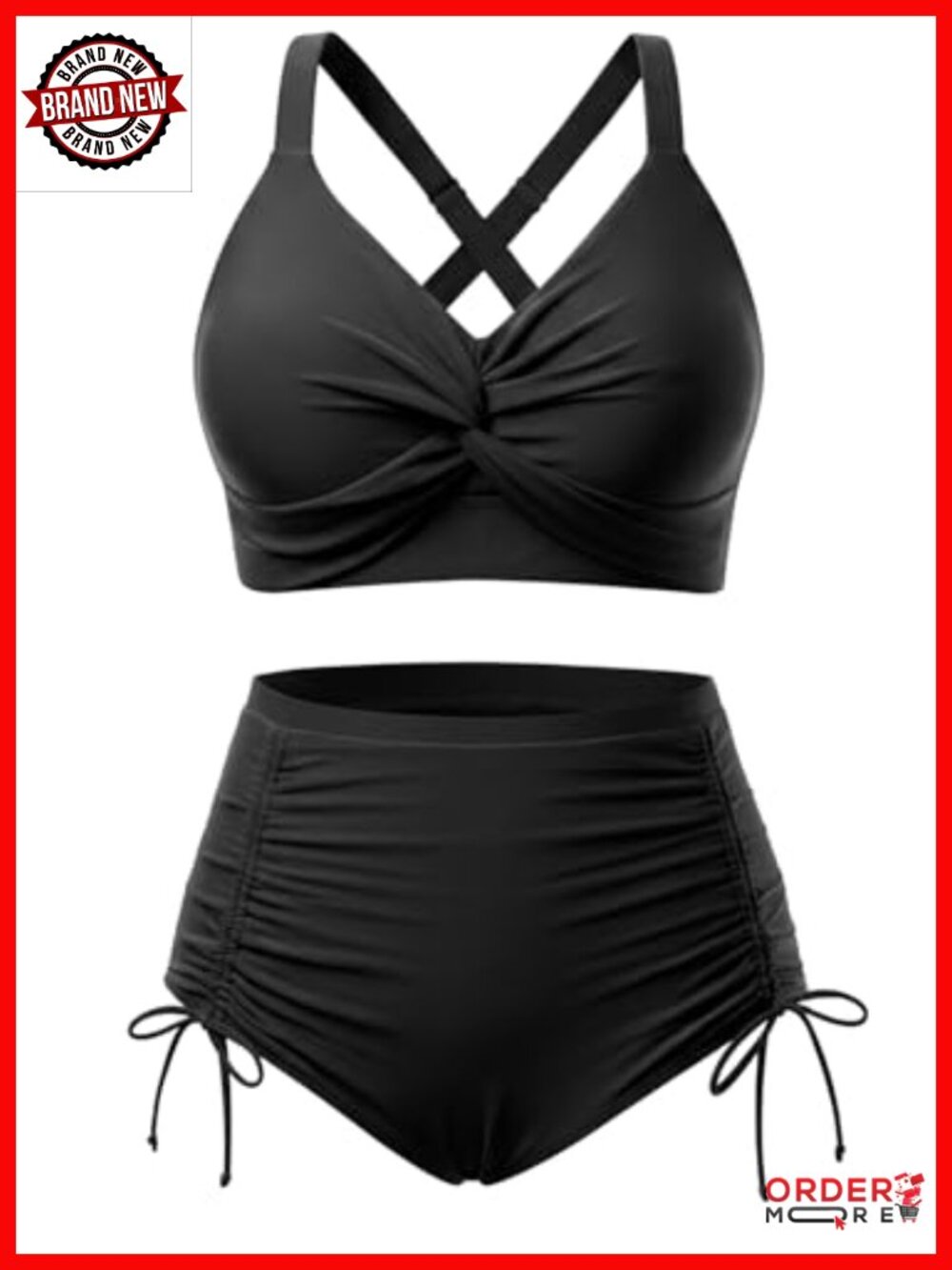 Plus Size High Waisted Bikini Set Twist Front Tummy Control Two Piece Swimsuit